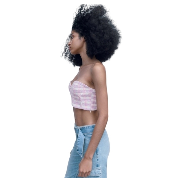 Zara Womens Textured Corset Pink Purple Tweed Top Size M - Picture 16 of 16